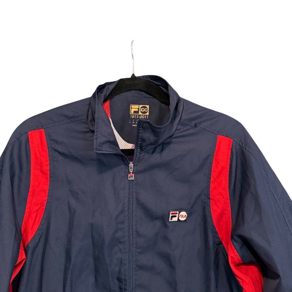 Vintage FILA 100th Anniversary Centenario Windbreaker Jacket Navy Blue Lining M - Picture 3 of 7